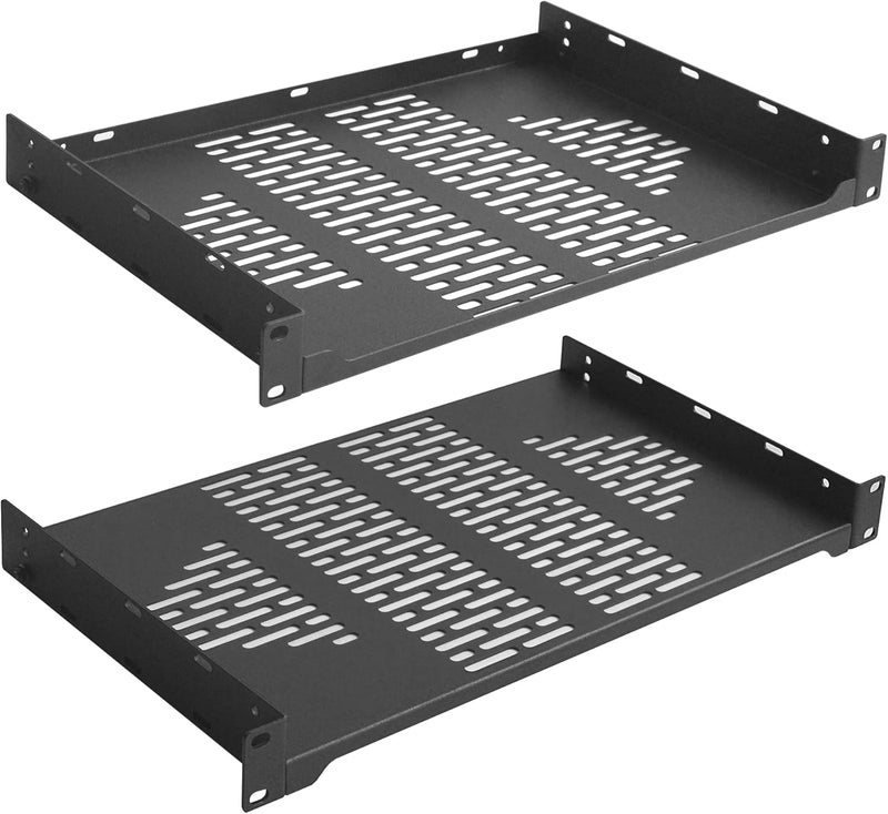 RIVECO 2 PCS 10” Rack Shelves for 19 inches Network Rack & Cabinets, 1U Rack Mount Shelf Vented Cantilever Tray, for Server, IT & Sound Equipment - Image 1